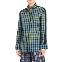 AZURE BLUE Chemise en coton et soie à motif check avec bande