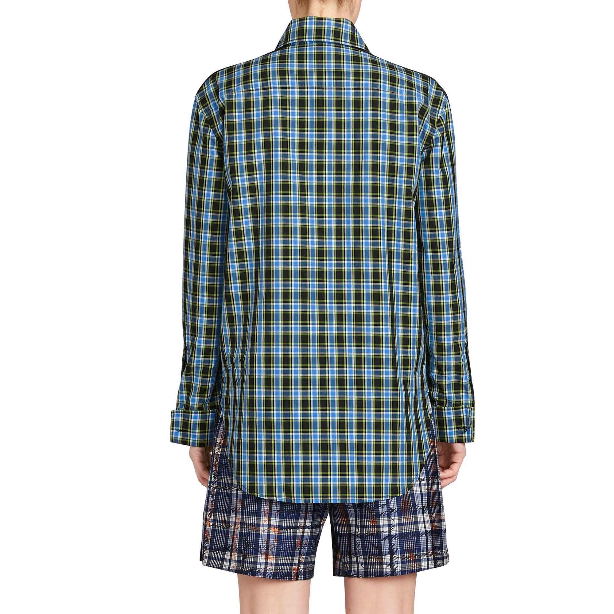 AZURE BLUE Chemise en coton et soie à motif check avec bande