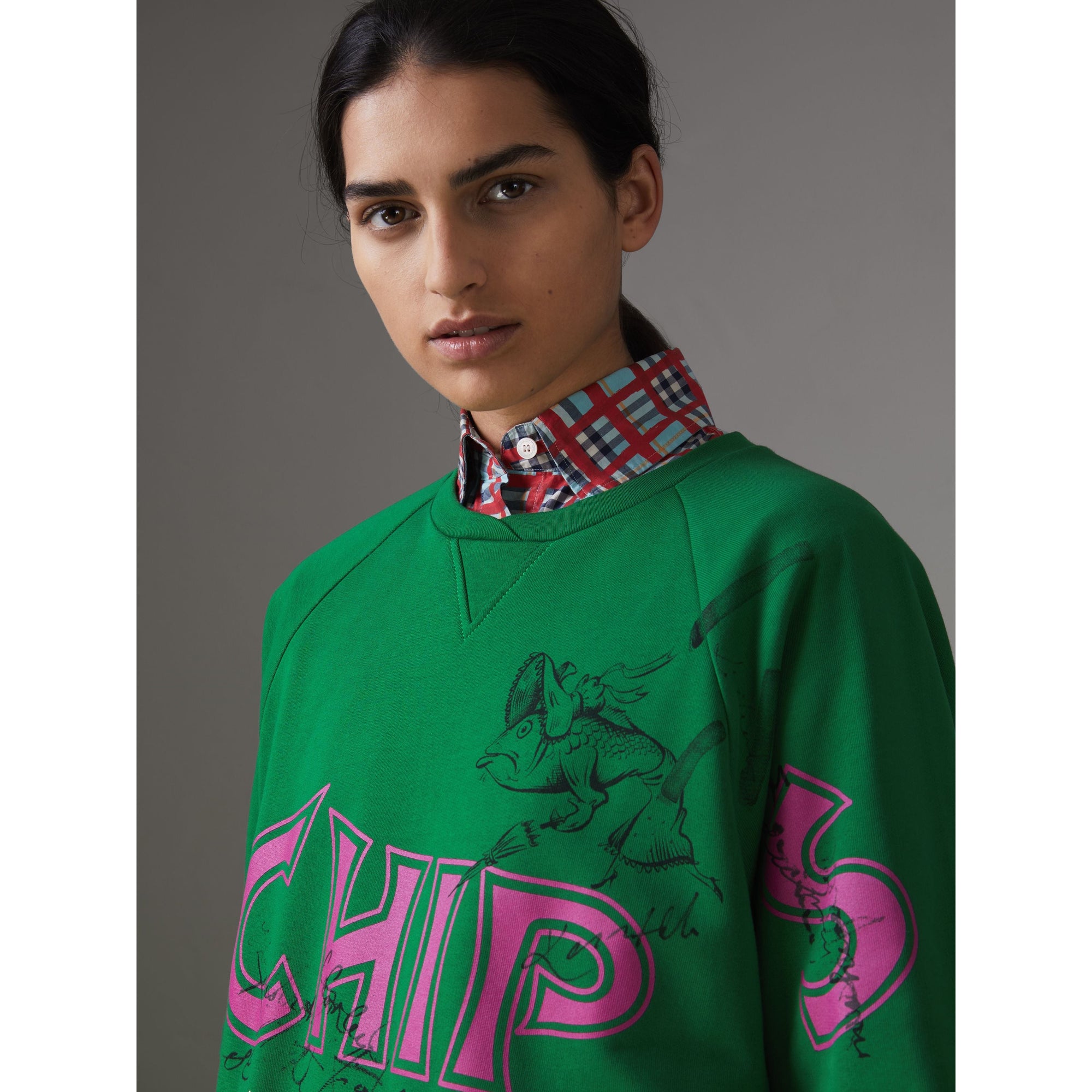 PIGMENT GREEN Sweat-shirt en coton à imprimé Fish and Chips