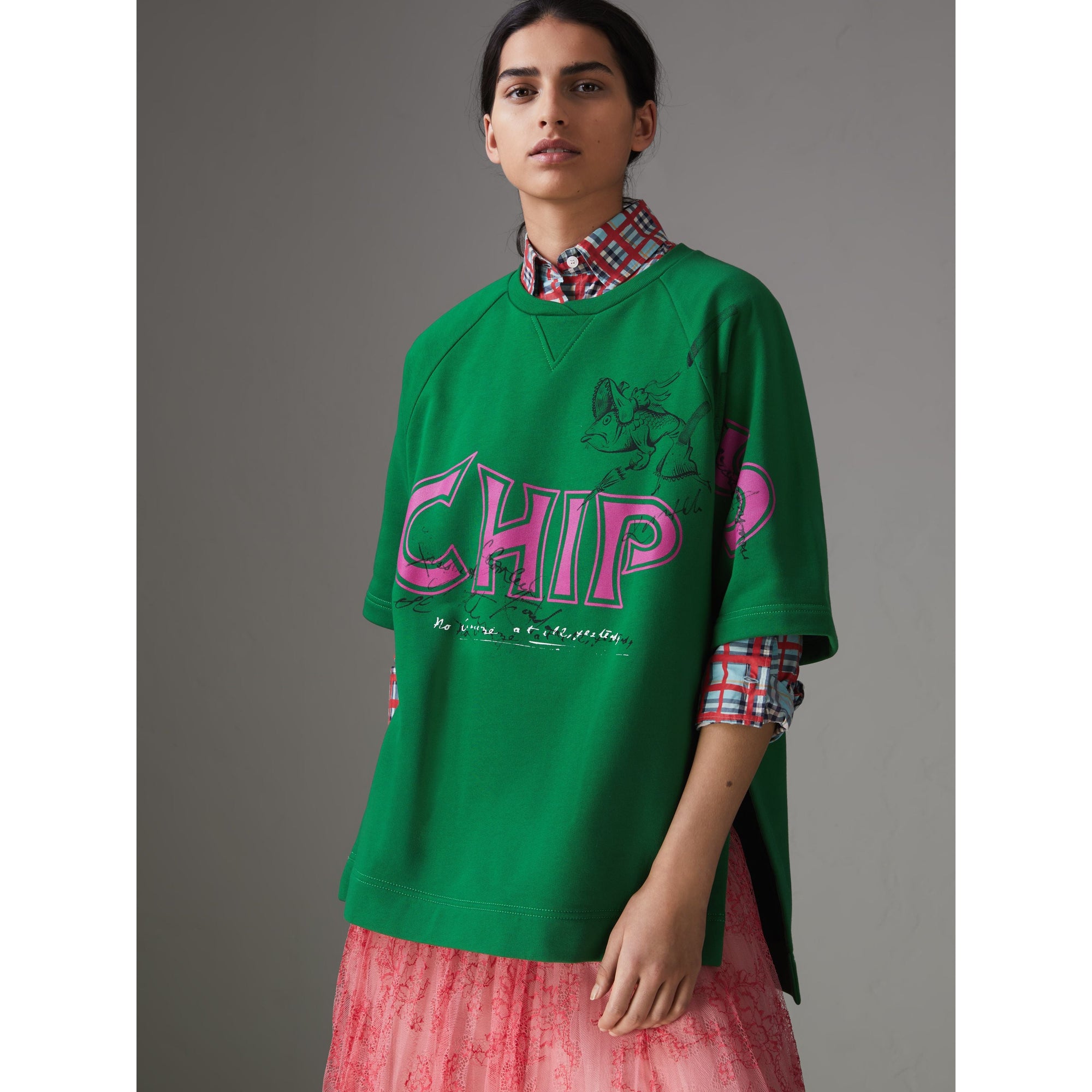 PIGMENT GREEN Sweat-shirt en coton à imprimé Fish and Chips
