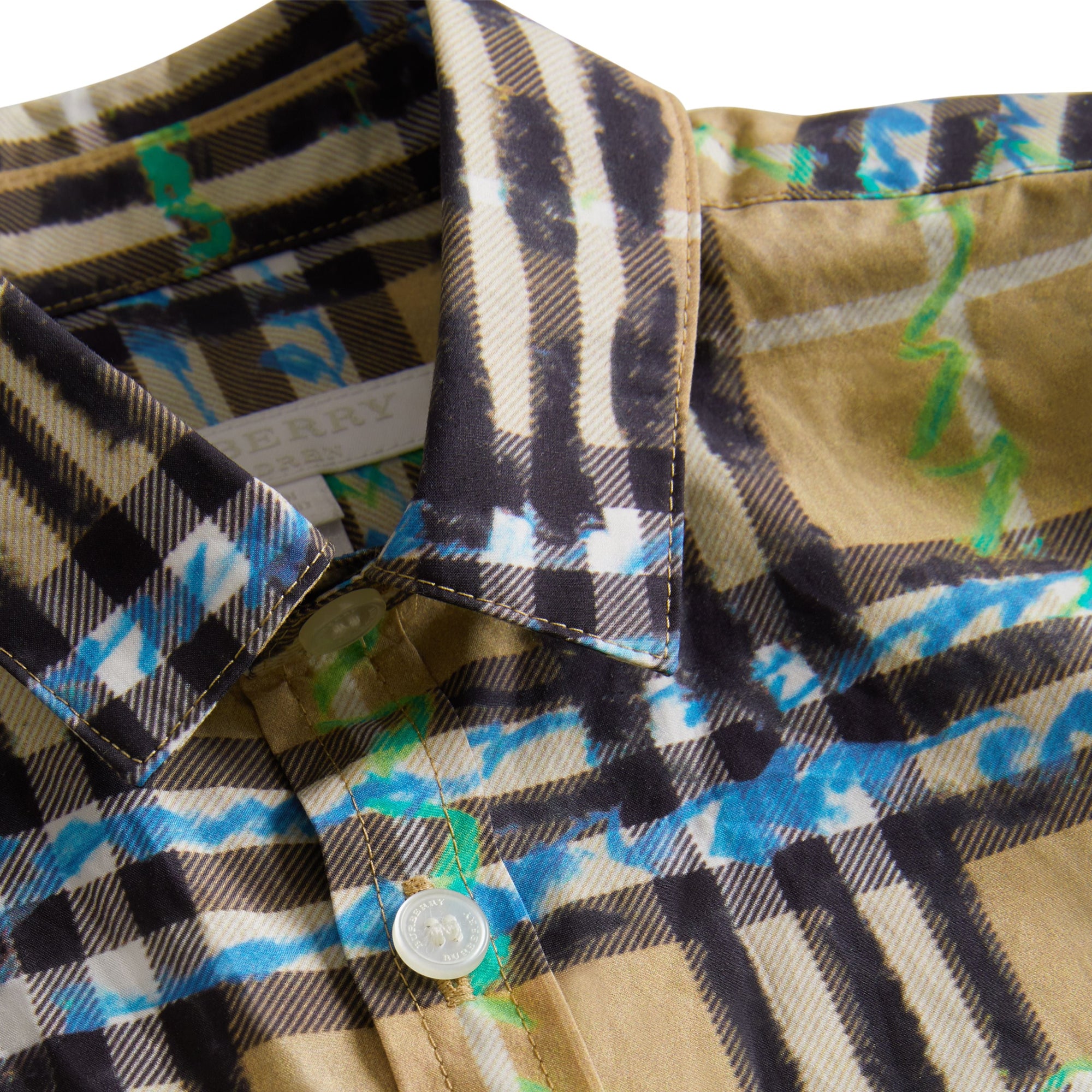 BRIGHT BLUE Chemise en coton à manches courtes avec motif check griffonné