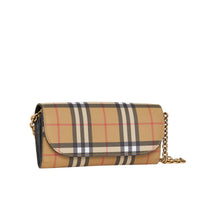 BLACK Portefeuille en cuir et à motif Vintage check avec chaîne