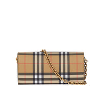 BLACK Portefeuille en cuir et à motif Vintage check avec chaîne