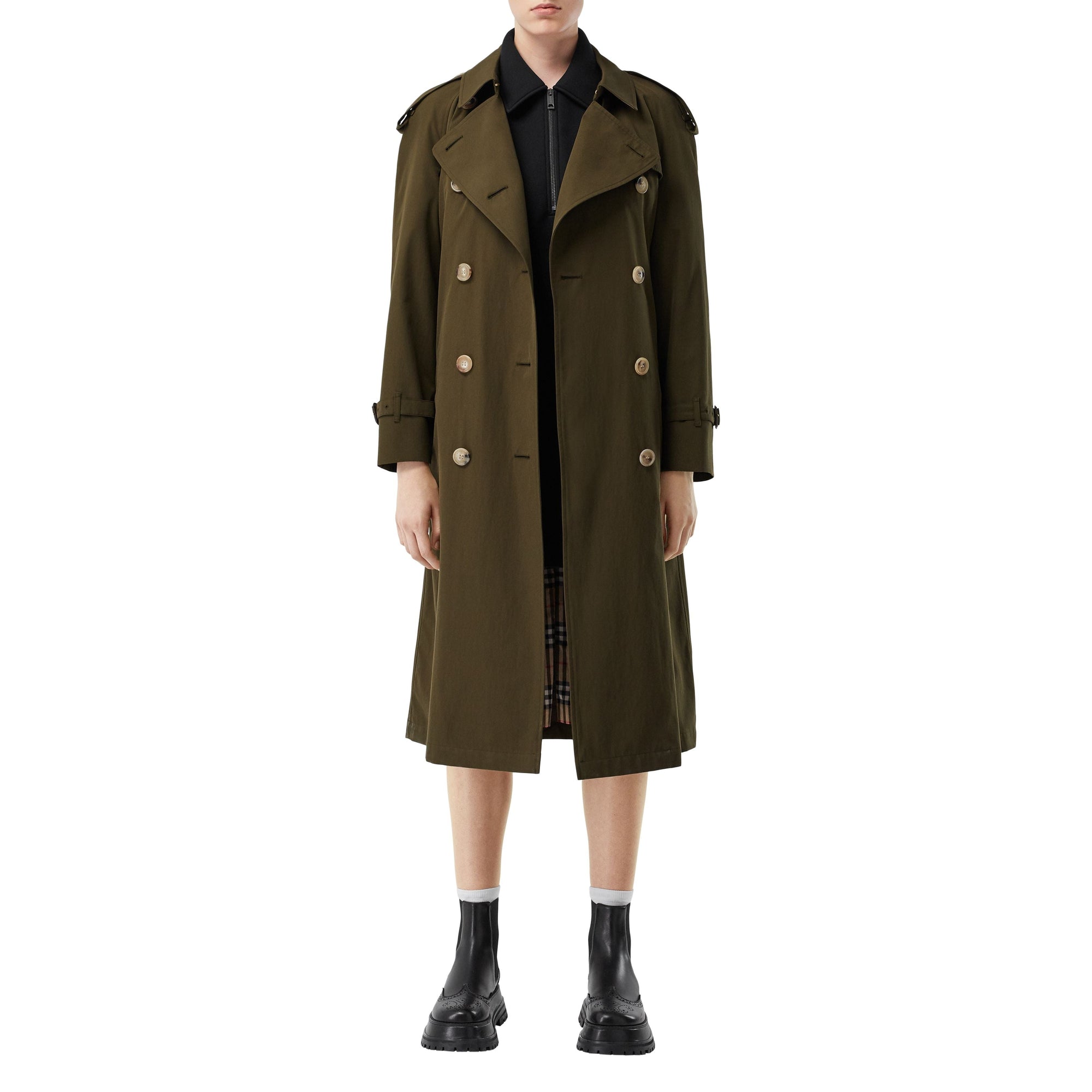 Trench long en gabardine tropicale - Kaki militaire foncé