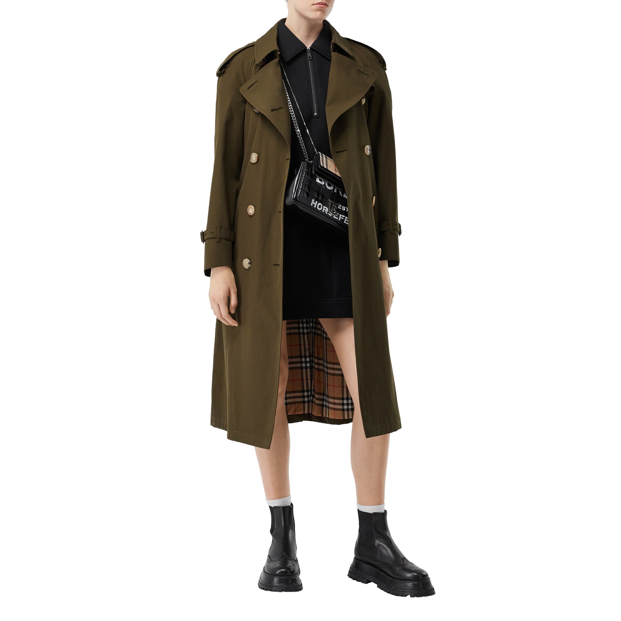 Trench long en gabardine tropicale - Kaki militaire foncé