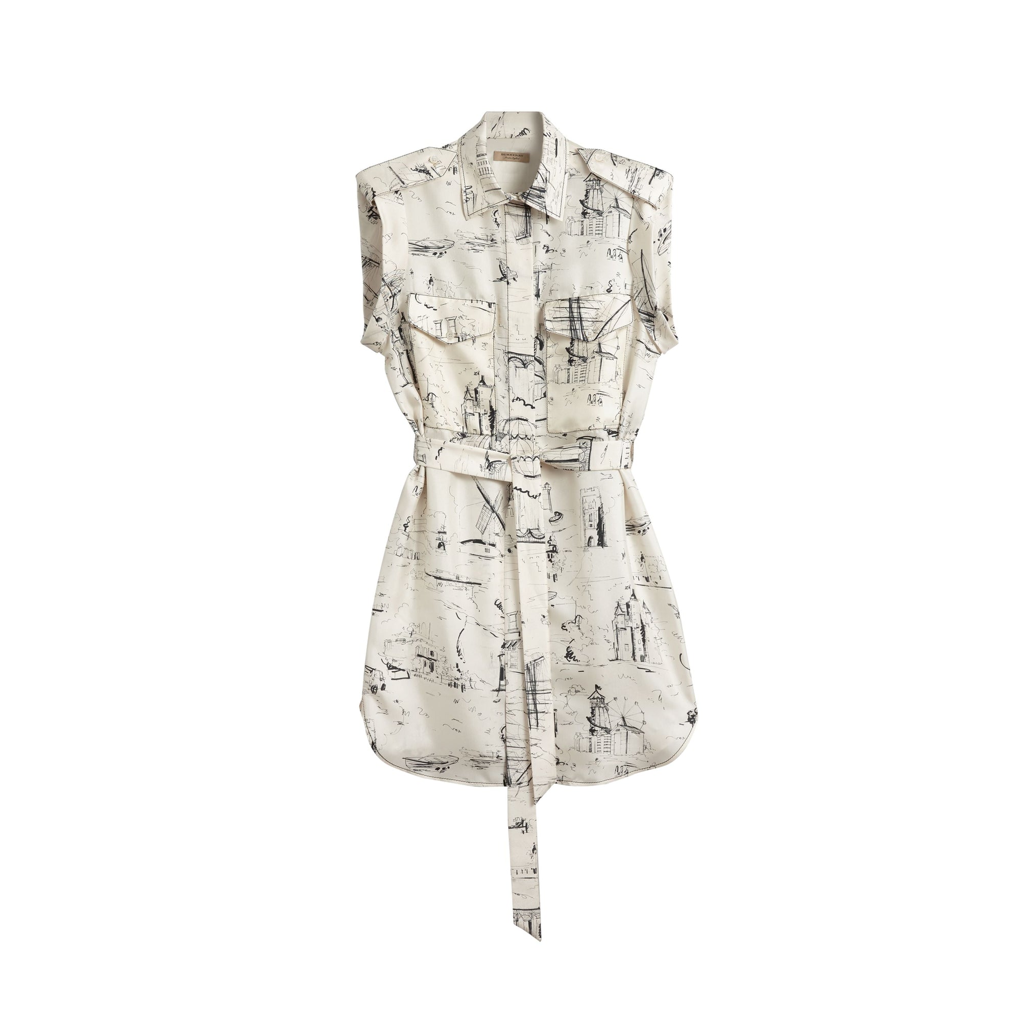OFF WHITE/BLACK Robe chemise en soie à imprimé monument