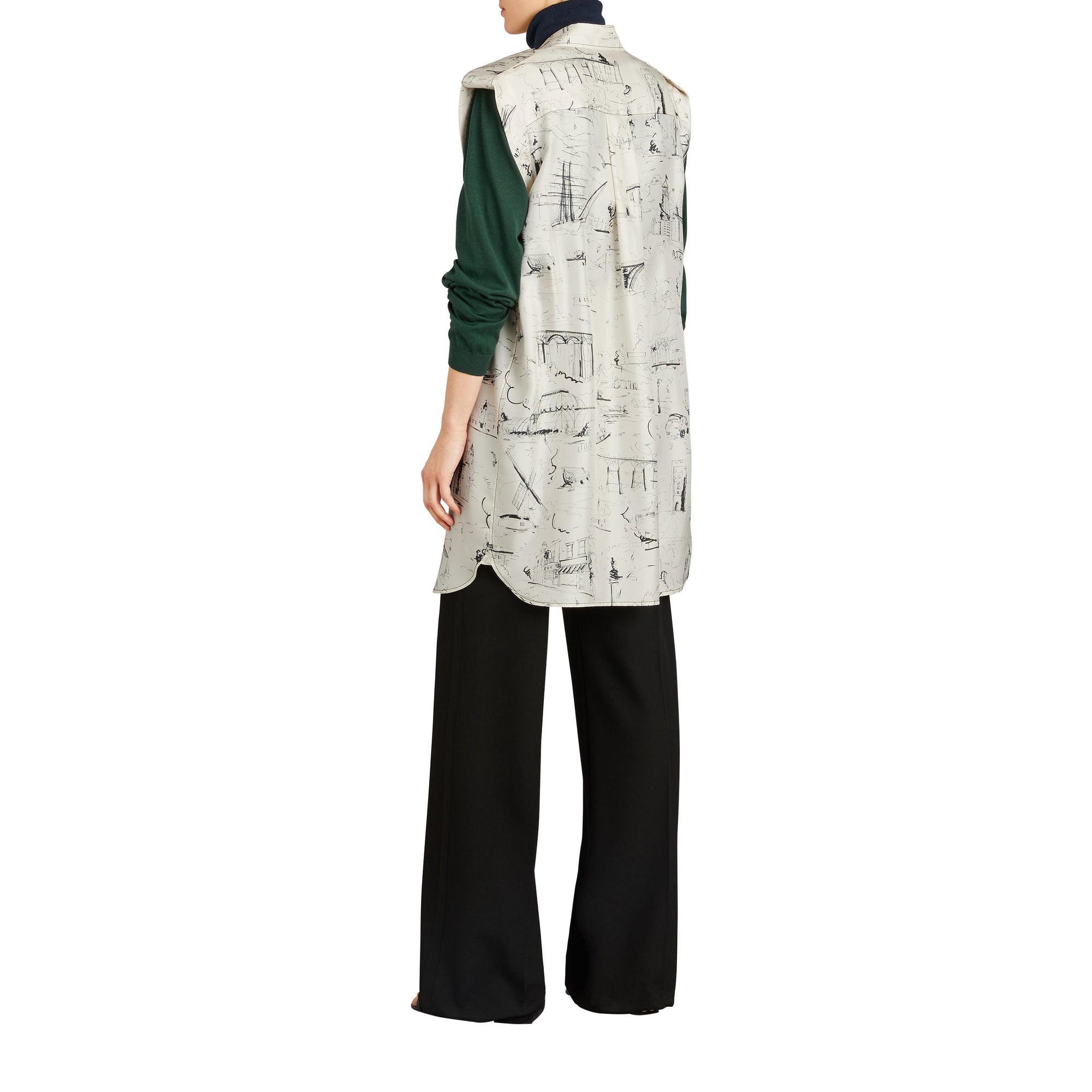 OFF WHITE/BLACK Robe chemise en soie à imprimé monument