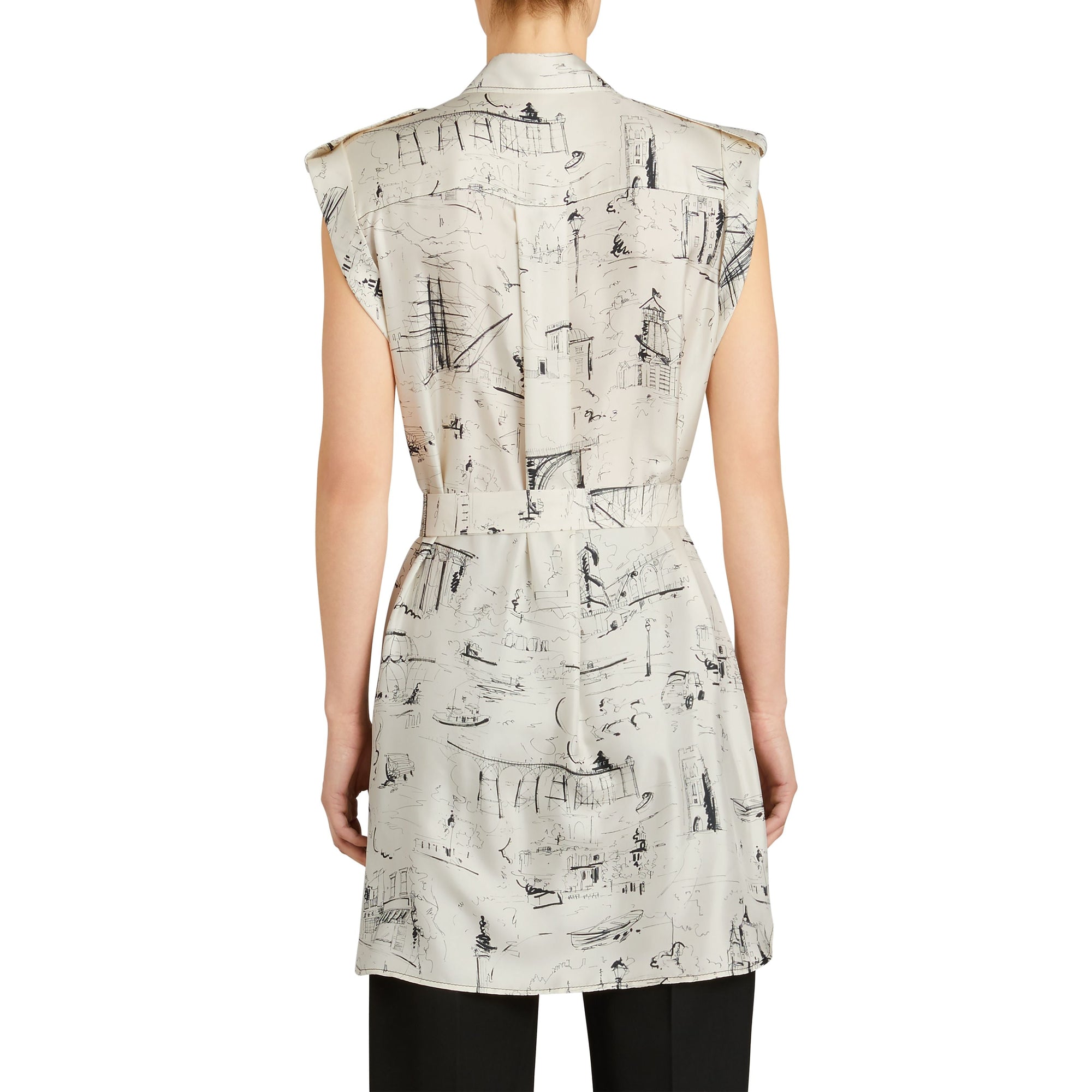 OFF WHITE/BLACK Robe chemise en soie à imprimé monument