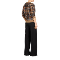 CAMEL/BLACK Pull en laine mérinos à motif check griffonné