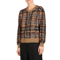 CAMEL/BLACK Pull en laine mérinos à motif check griffonné