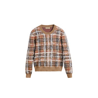 CAMEL/WHITE Pull en laine mérinos à motif check griffonné