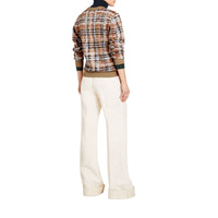 CAMEL/WHITE Pull en laine mérinos à motif check griffonné