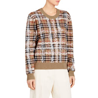 CAMEL/WHITE Pull en laine mérinos à motif check griffonné