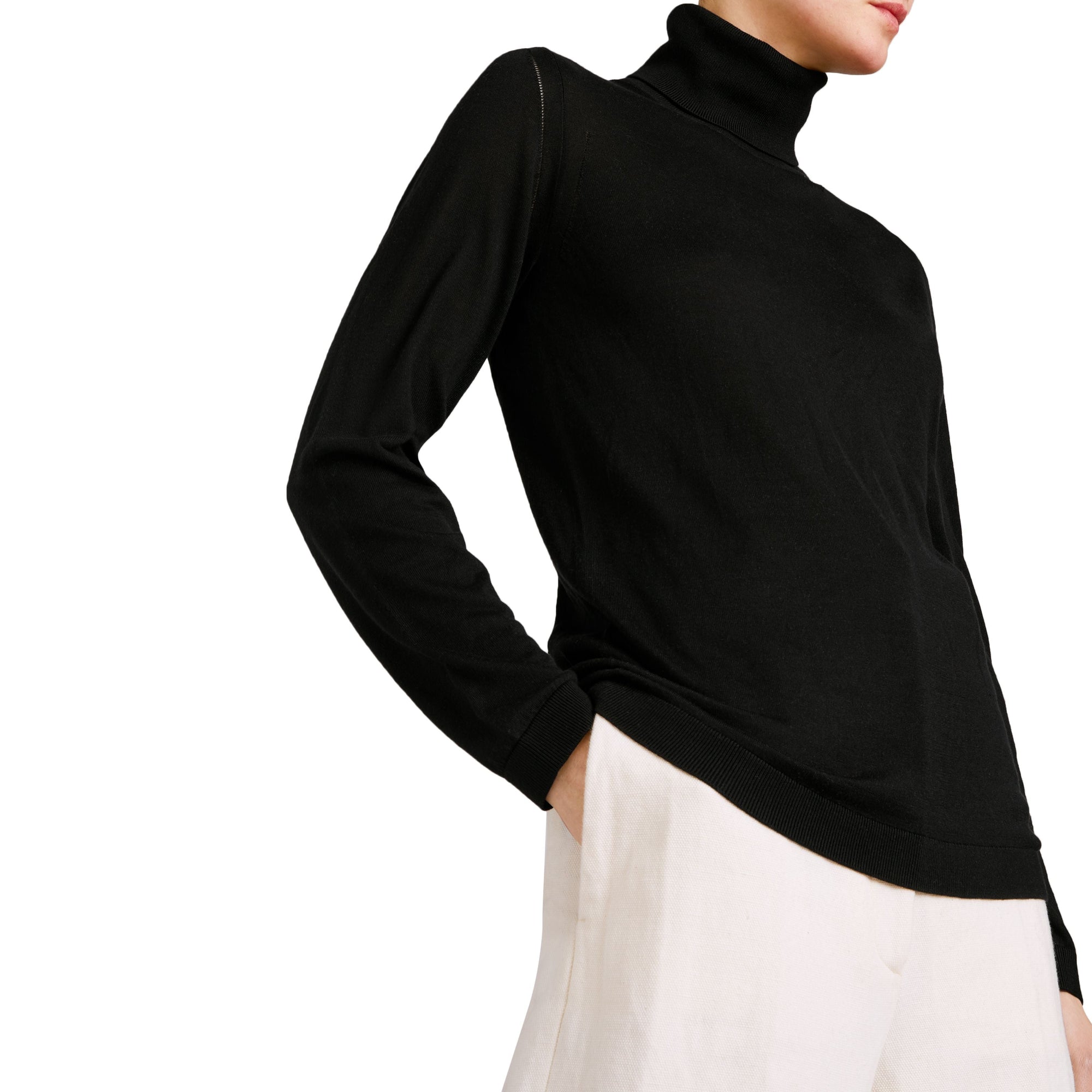 BLACK Pull en soie et cachemire à col roulé