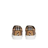 Sneakers en cuir à motif vintage check - Jaune antique