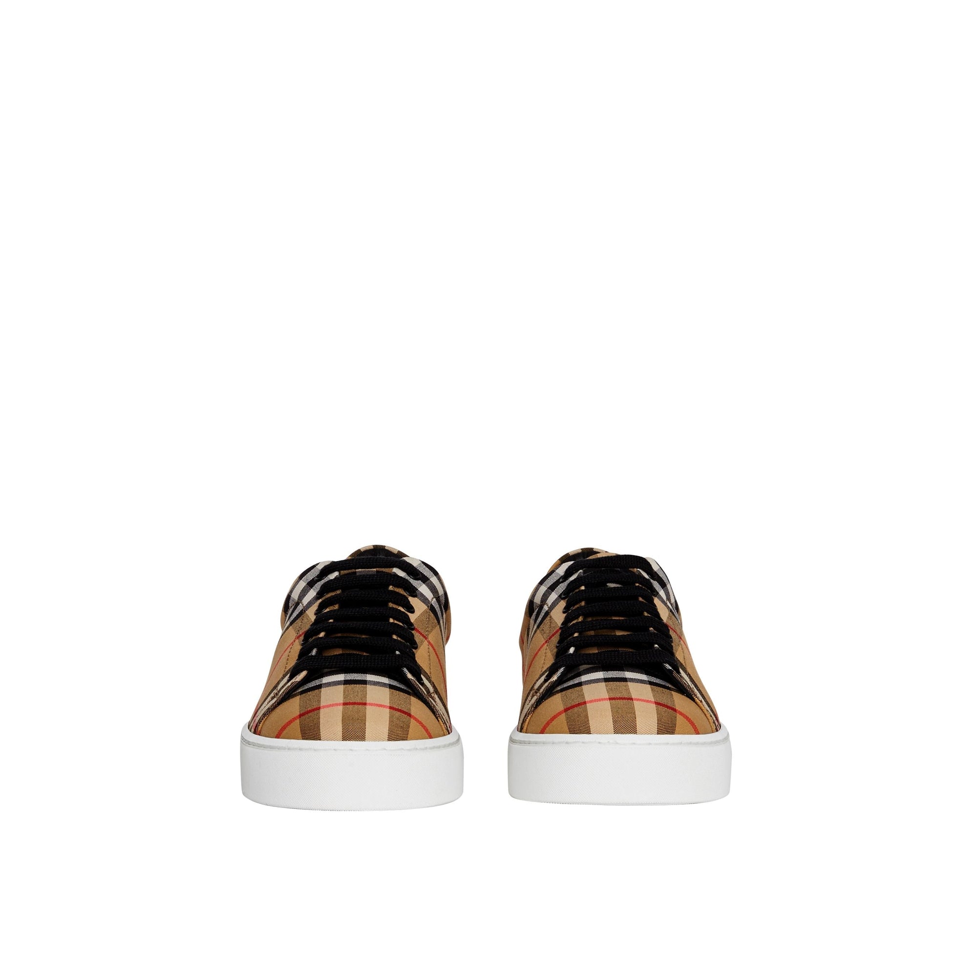 Sneakers en cuir à motif vintage check - Jaune antique