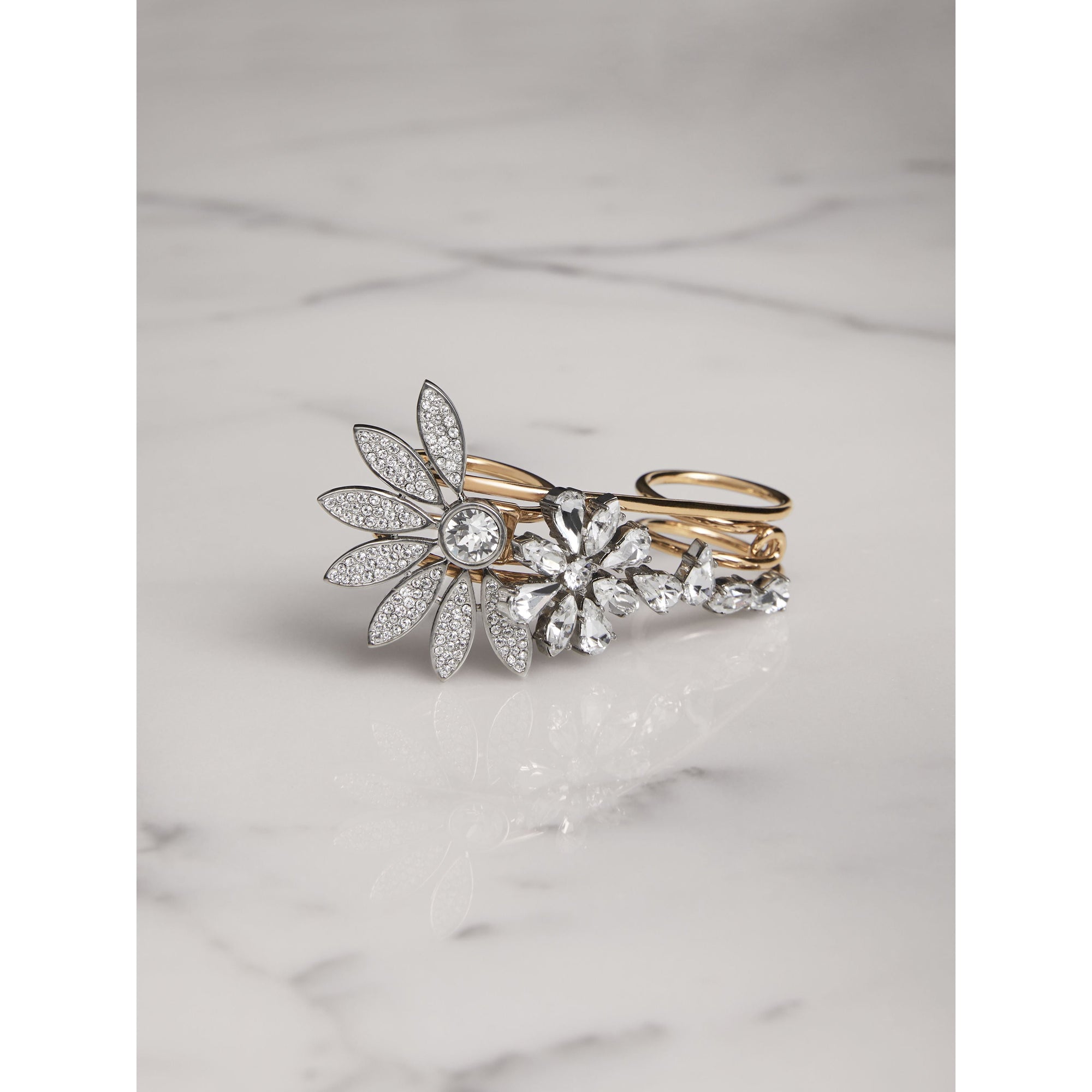 CRYSTAL Bague double plaquée or avec marguerites
