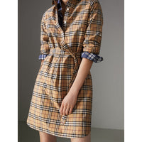 Robe tunique en coton à motif check - Camel