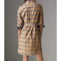 Robe tunique en coton à motif check - Camel