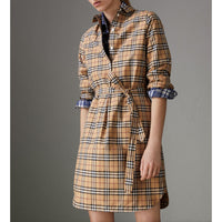 Robe tunique en coton à motif check - Camel