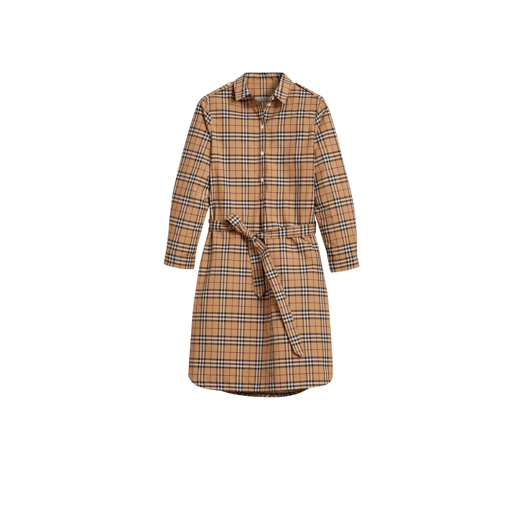Robe tunique en coton à motif check - Camel