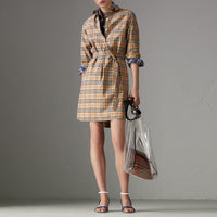 Robe tunique en coton à motif check - Camel