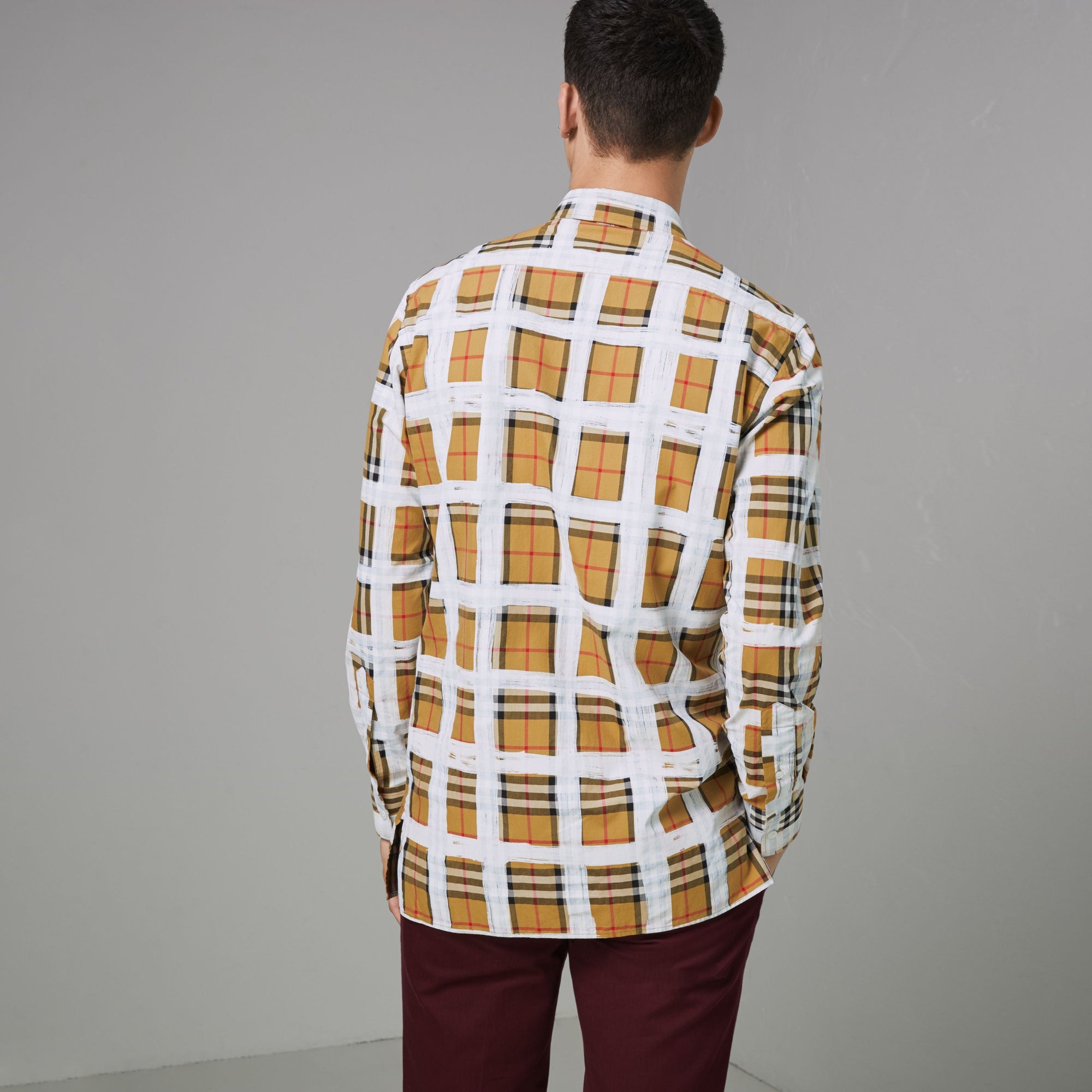 ANTIQUE YELLOW Chemise en coton à motif Vintage check peint