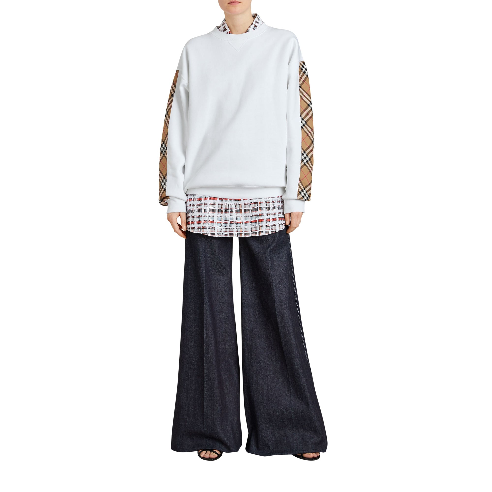 WHITE Sweat-shirt en coton mélangé avec détails à motif Vintage check
