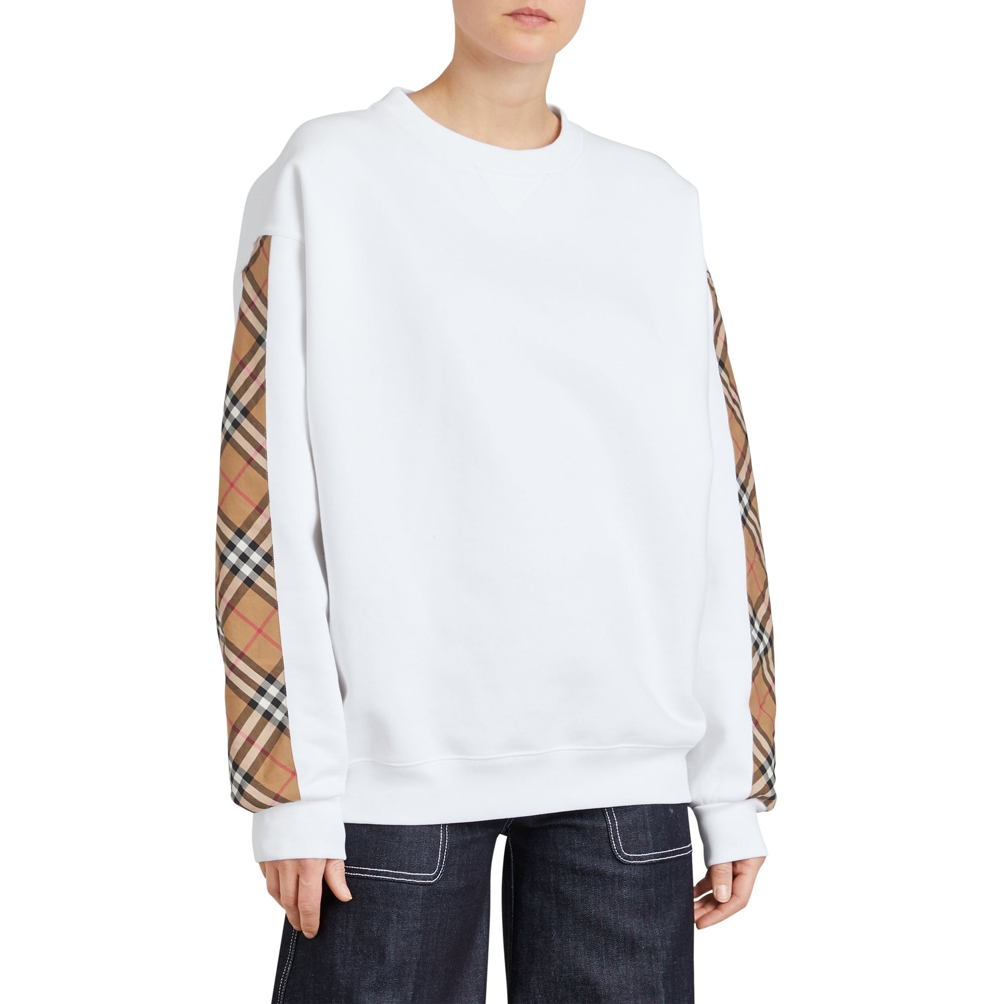 WHITE Sweat-shirt en coton mélangé avec détails à motif Vintage check