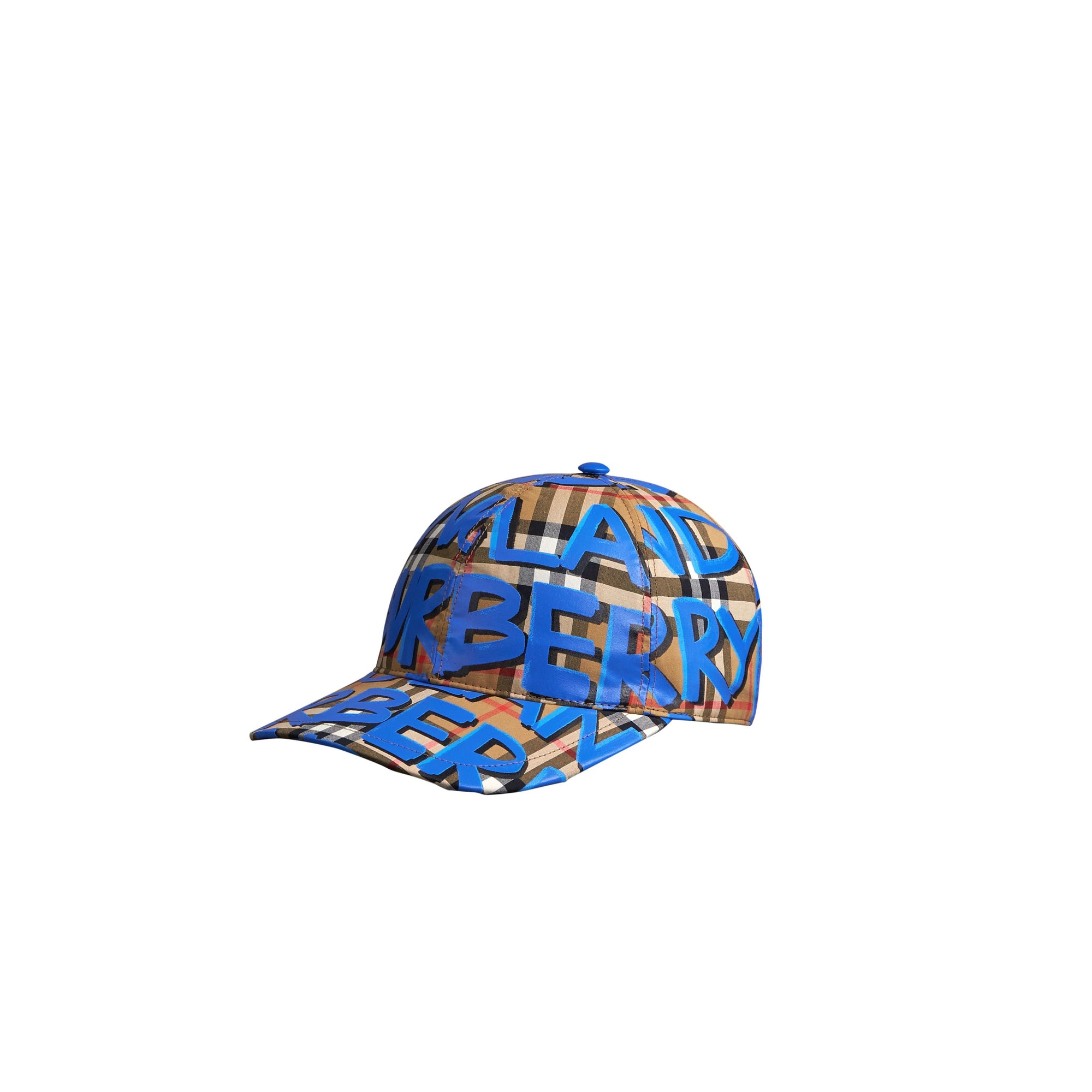 BLUE Casquette de baseball à motif Vintage check et imprimé graffiti