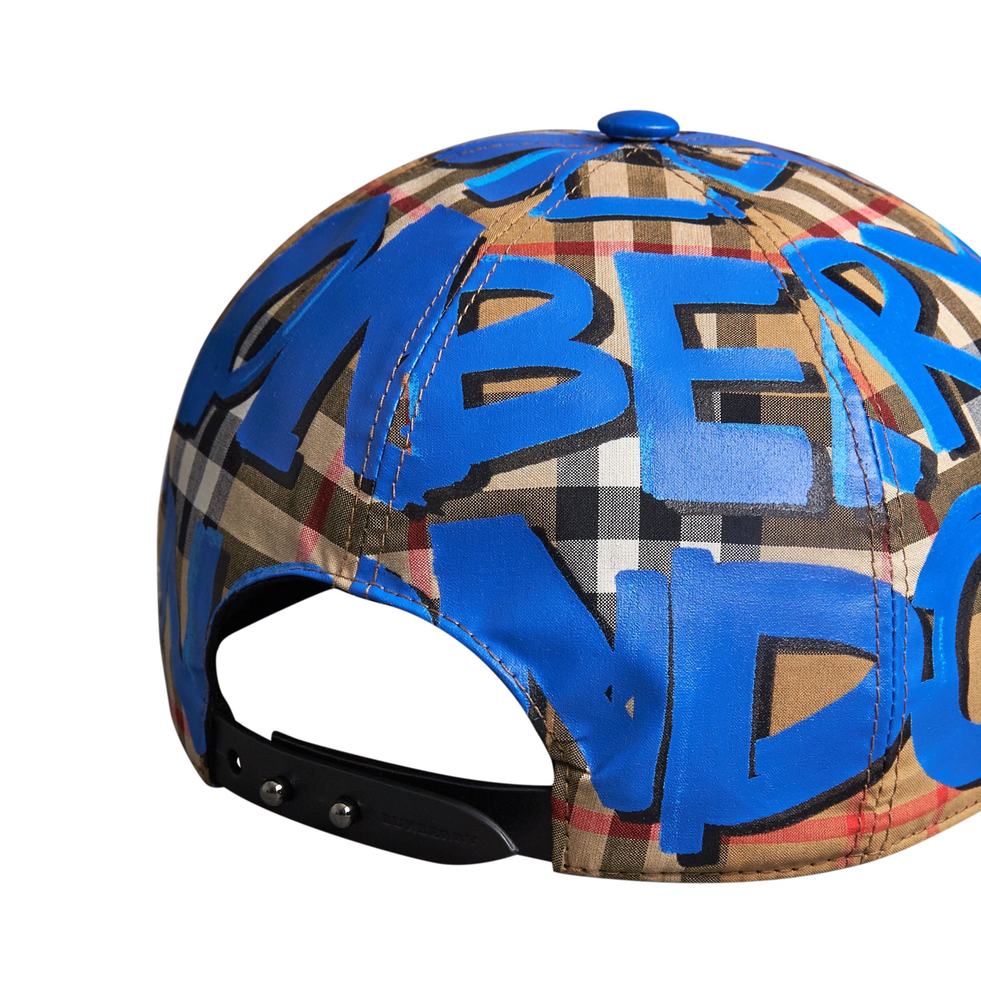 BLUE Casquette de baseball à motif Vintage check et imprimé graffiti
