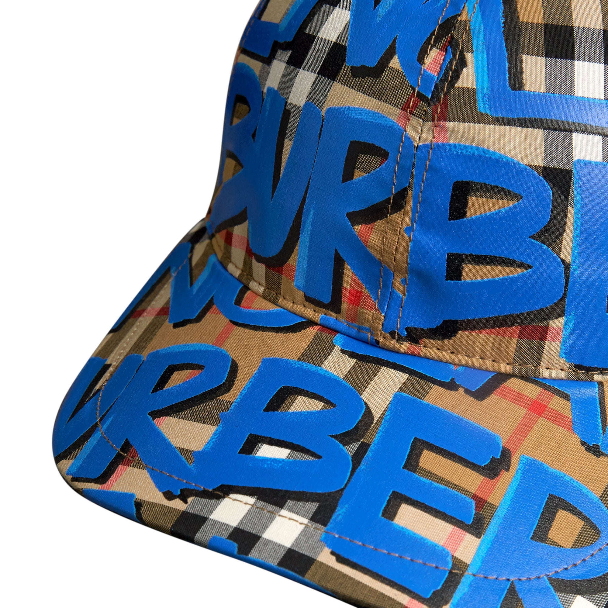 BLUE Casquette de baseball à motif Vintage check et imprimé graffiti