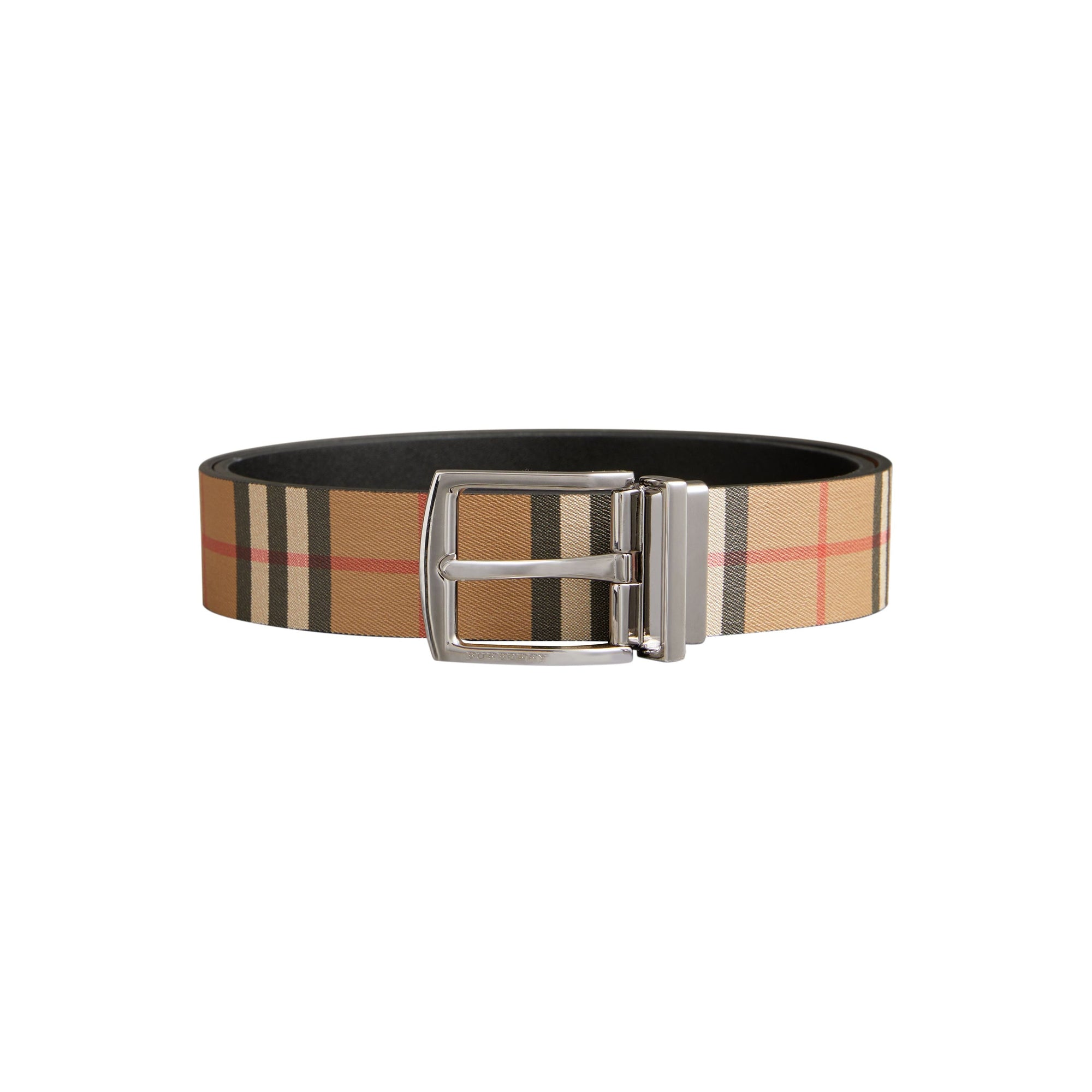 Ceinture réversible en cuir à motif vintage check - Noir