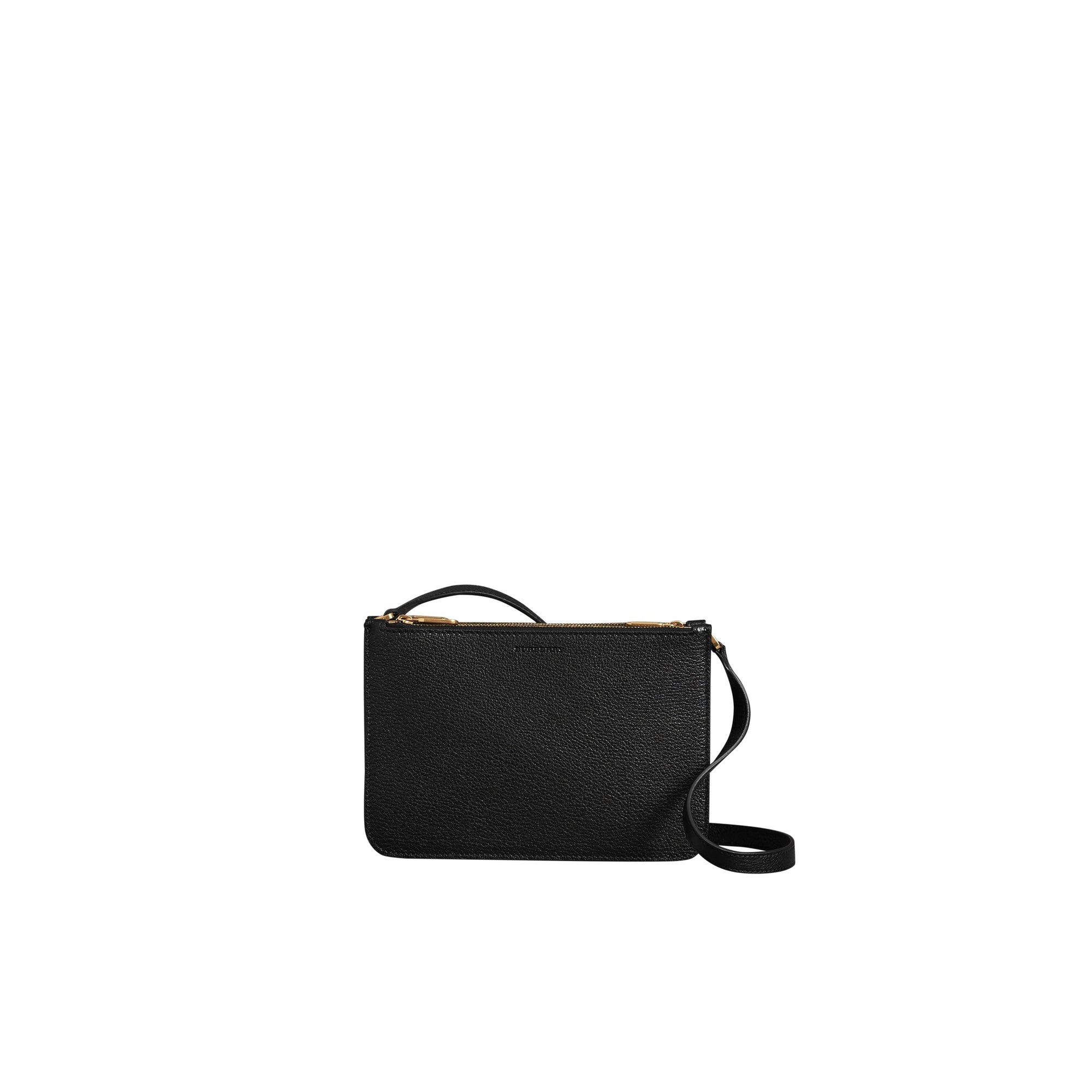 BLACK Sac à bandoulière en cuir grainé avec triple fermeture zippée