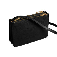 BLACK Sac à bandoulière en cuir grainé avec triple fermeture zippée