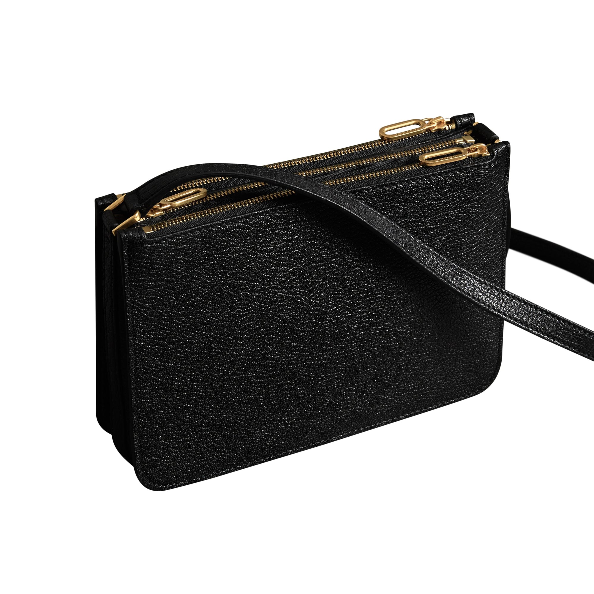 BLACK Sac à bandoulière en cuir grainé avec triple fermeture zippée
