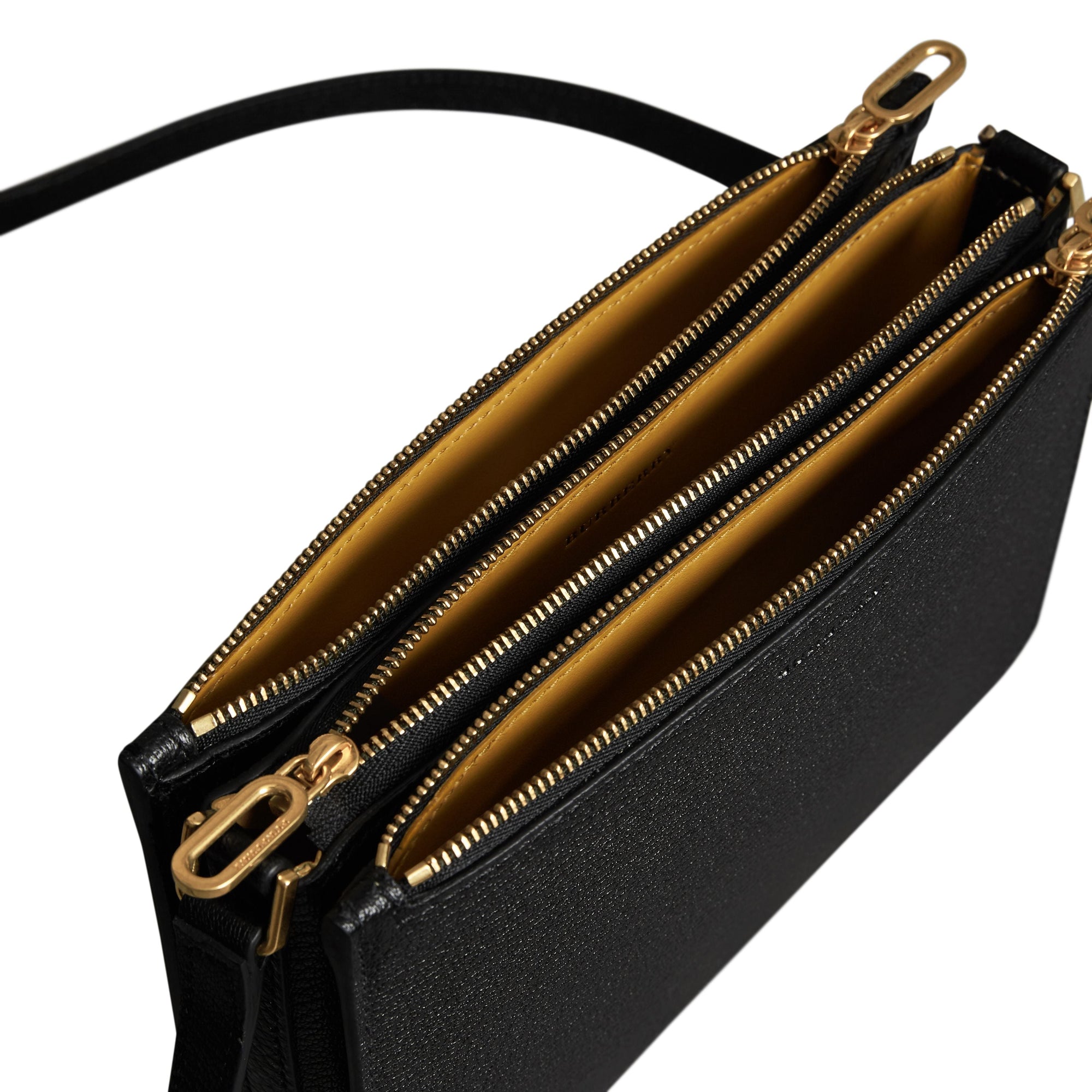 BLACK Sac à bandoulière en cuir grainé avec triple fermeture zippée