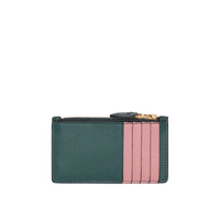 DARK CYAN Porte-cartes zippé en cuir bicolore