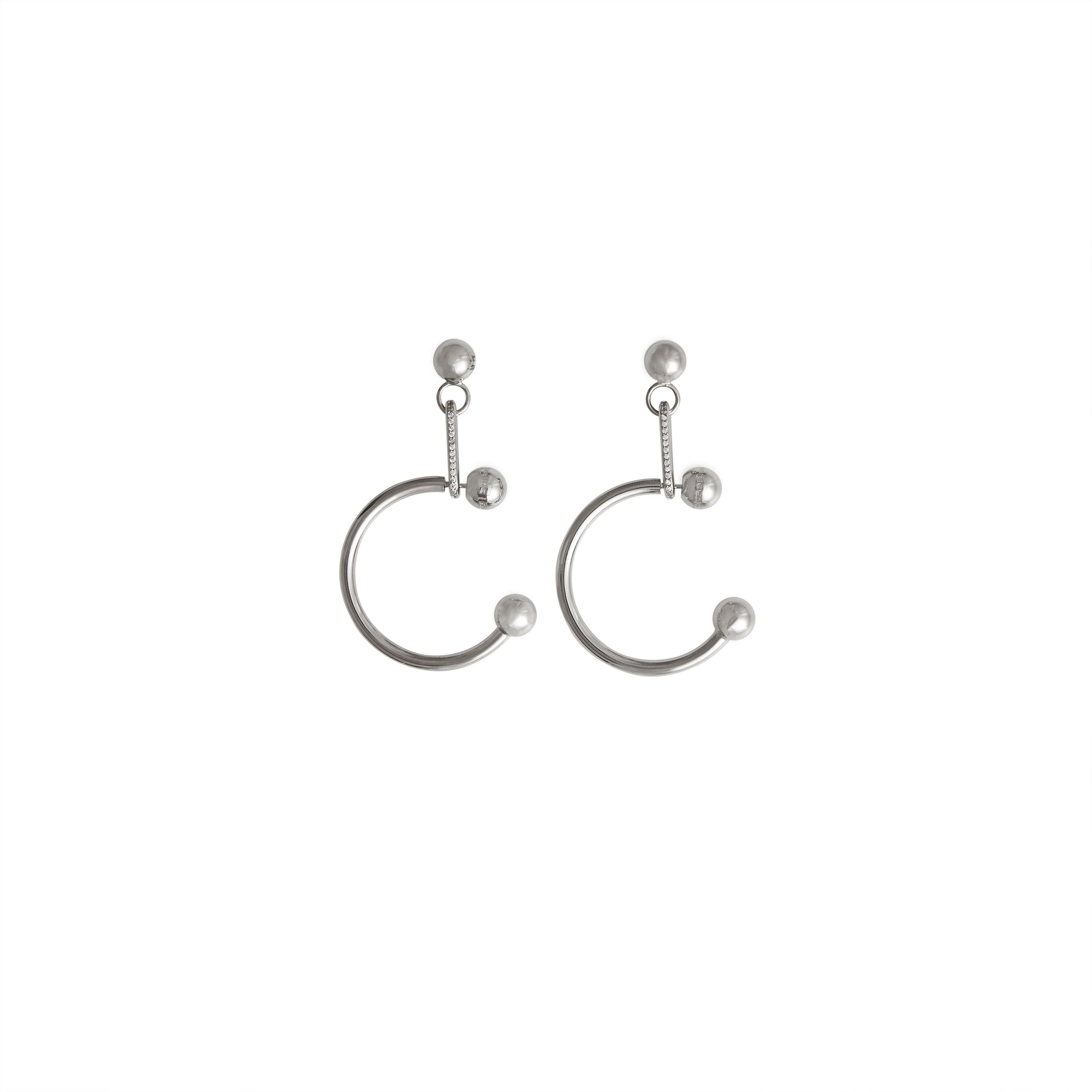 PALLADIO/CRYSTAL Créoles plaquées palladium avec charme en cristal