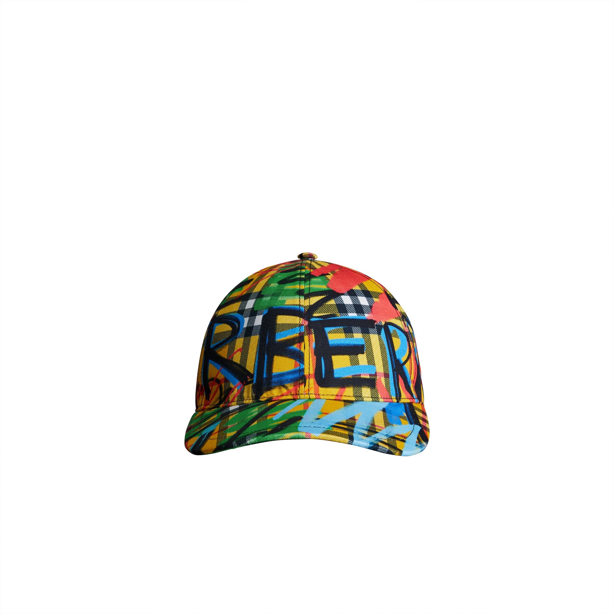 AMBER YELLOW Casquette de baseball à motif check griffonné en graffiti