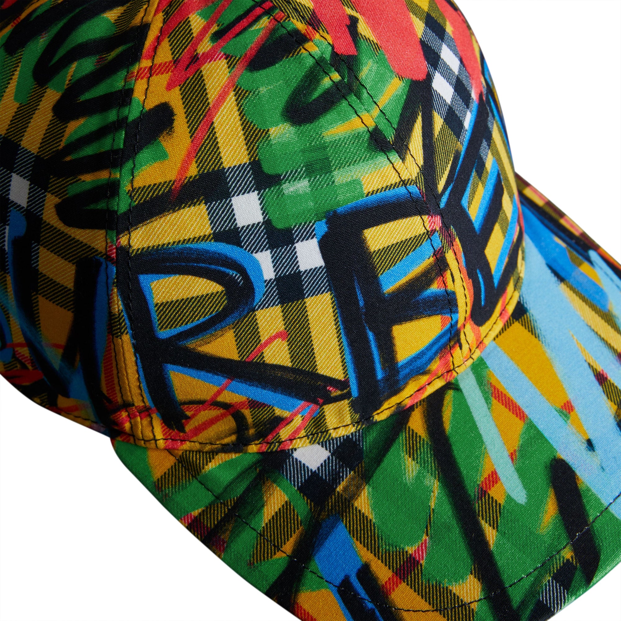 AMBER YELLOW Casquette de baseball à motif check griffonné en graffiti