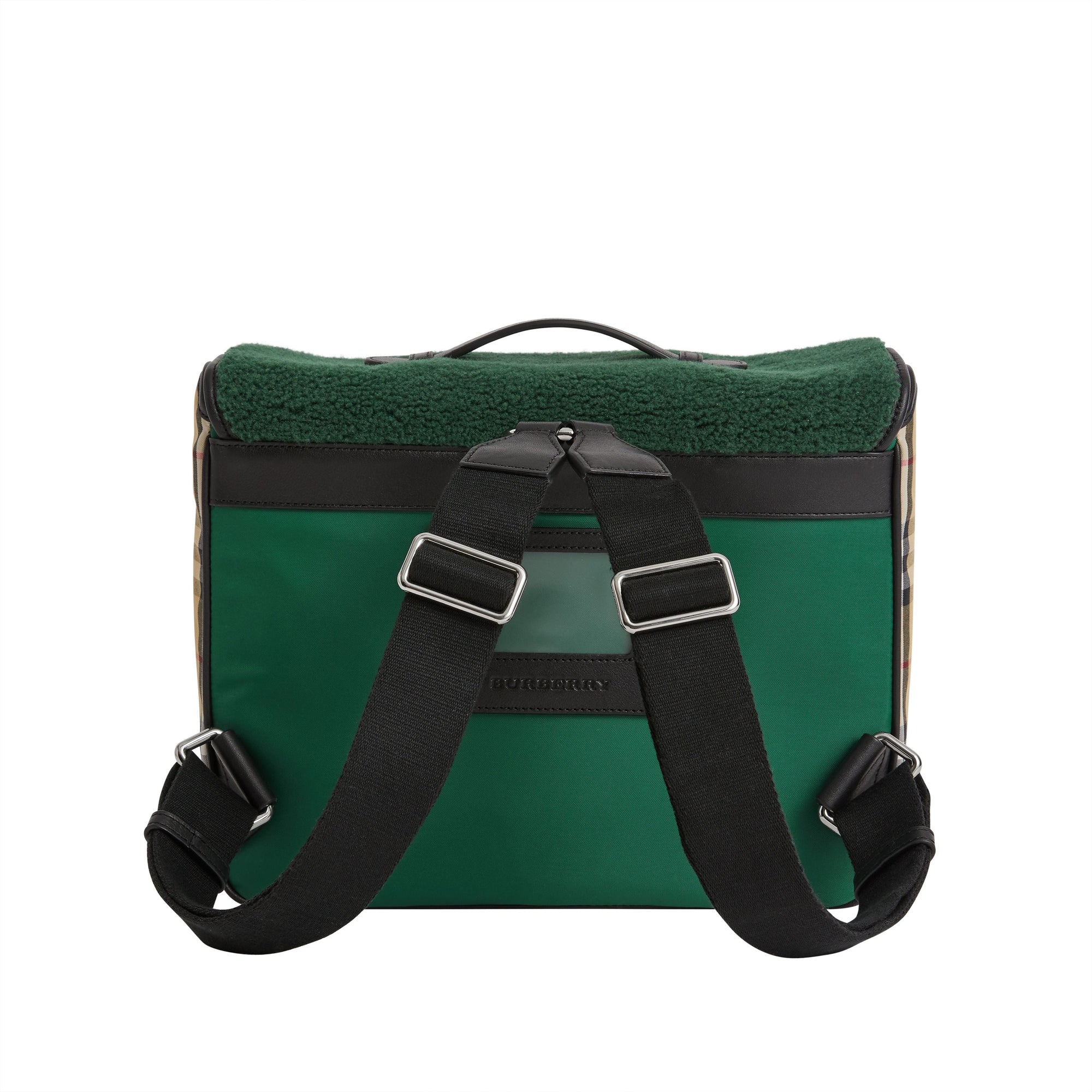 PINE GREEN Sac cartable monstre en faux shearling à motif Vintage check