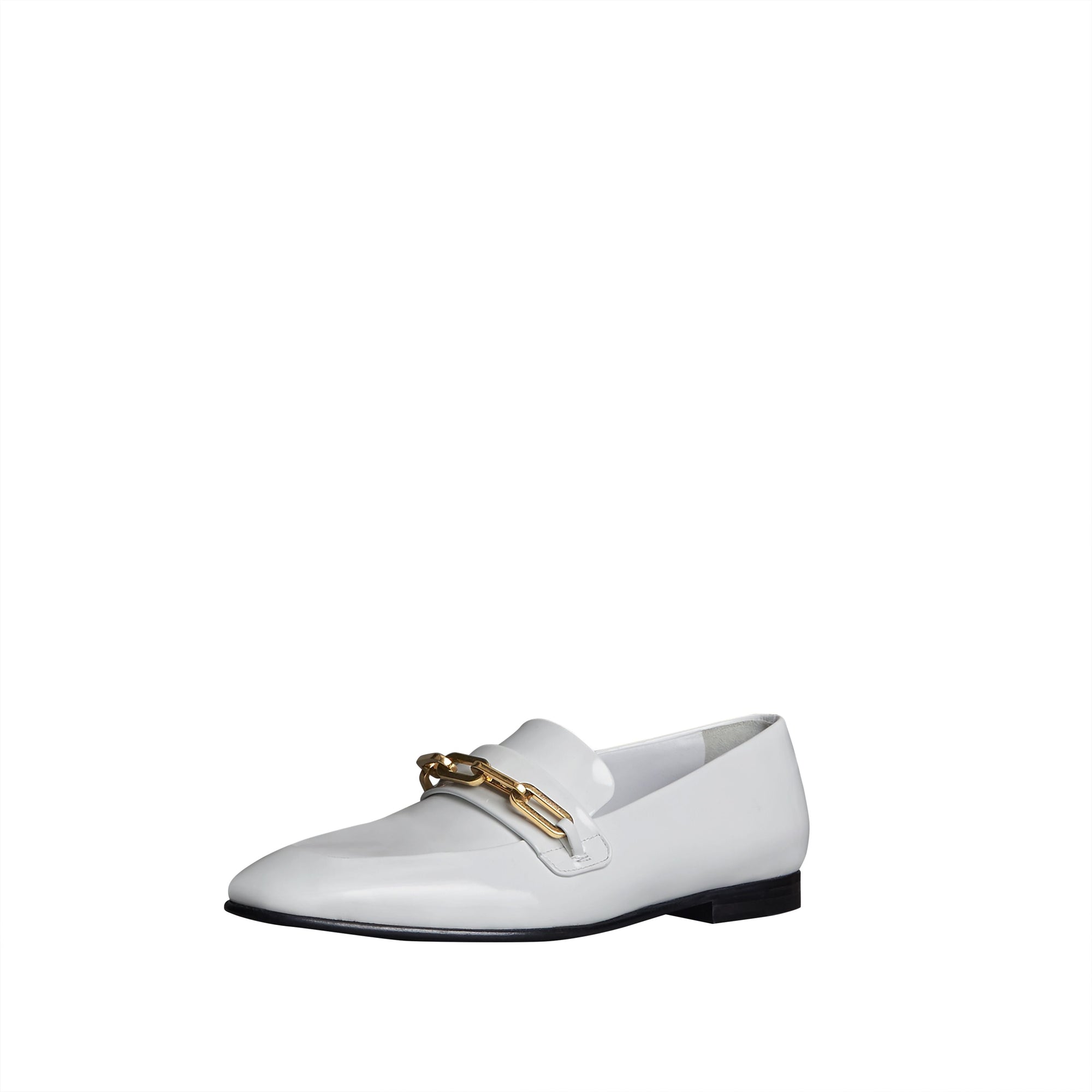 OPTIC WHITE Mocassins en cuir verni avec chaîne
