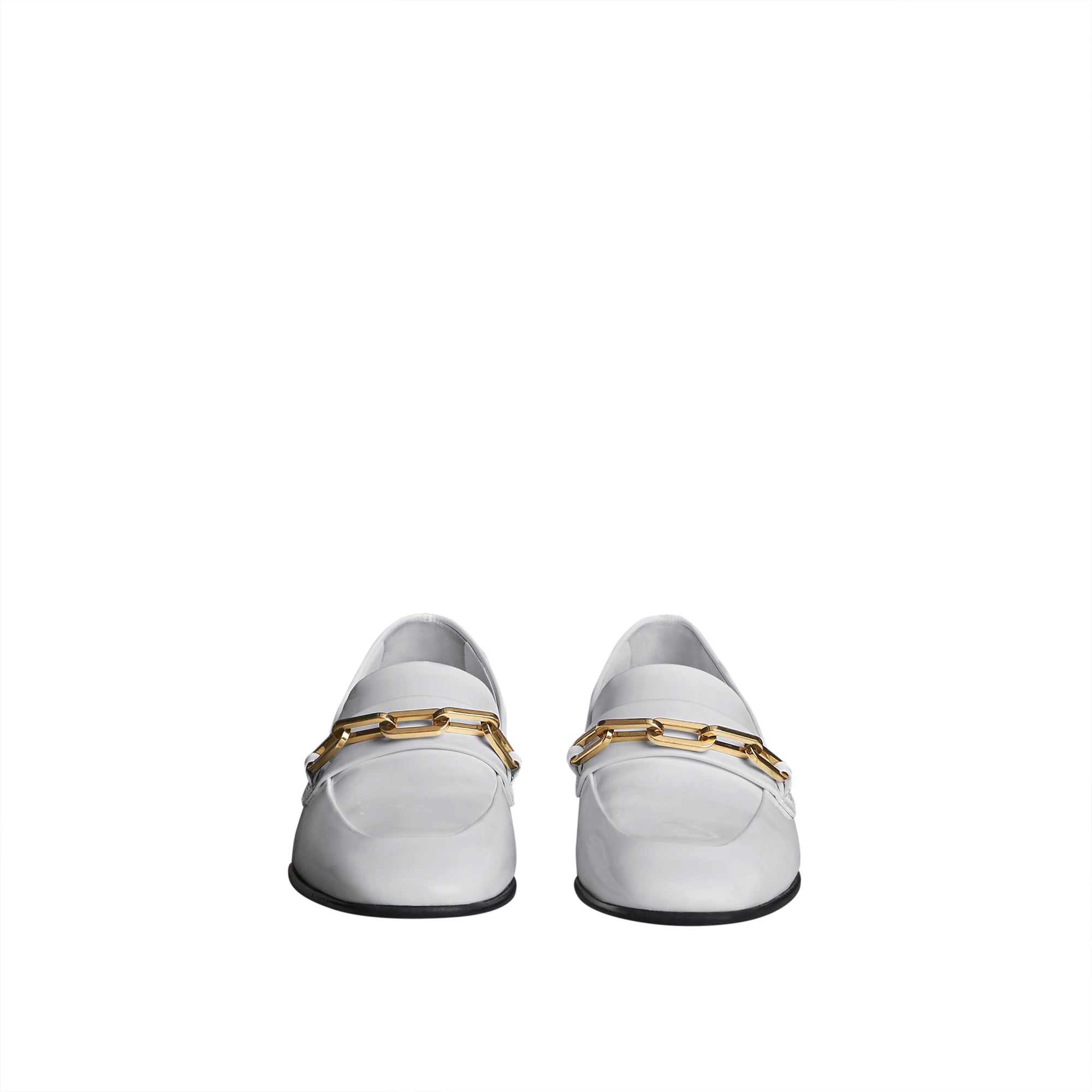 OPTIC WHITE Mocassins en cuir verni avec chaîne