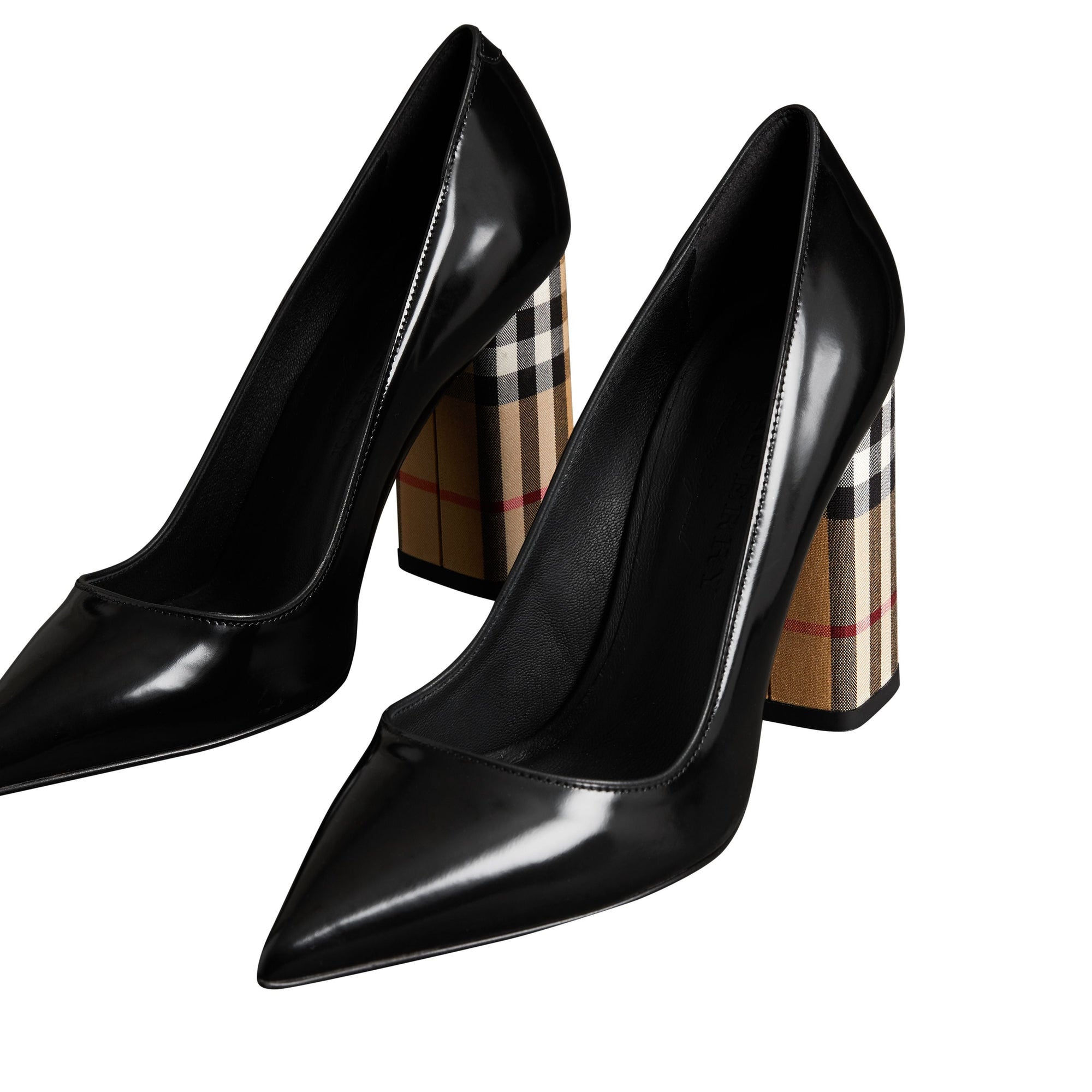 BLACK Escarpins en cuir verni avec talon bottier à motif Vintage check