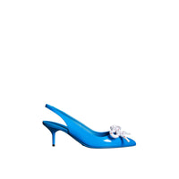BLUE AZURE Escarpins à talon ouvert en cuir verni avec nœud en corde