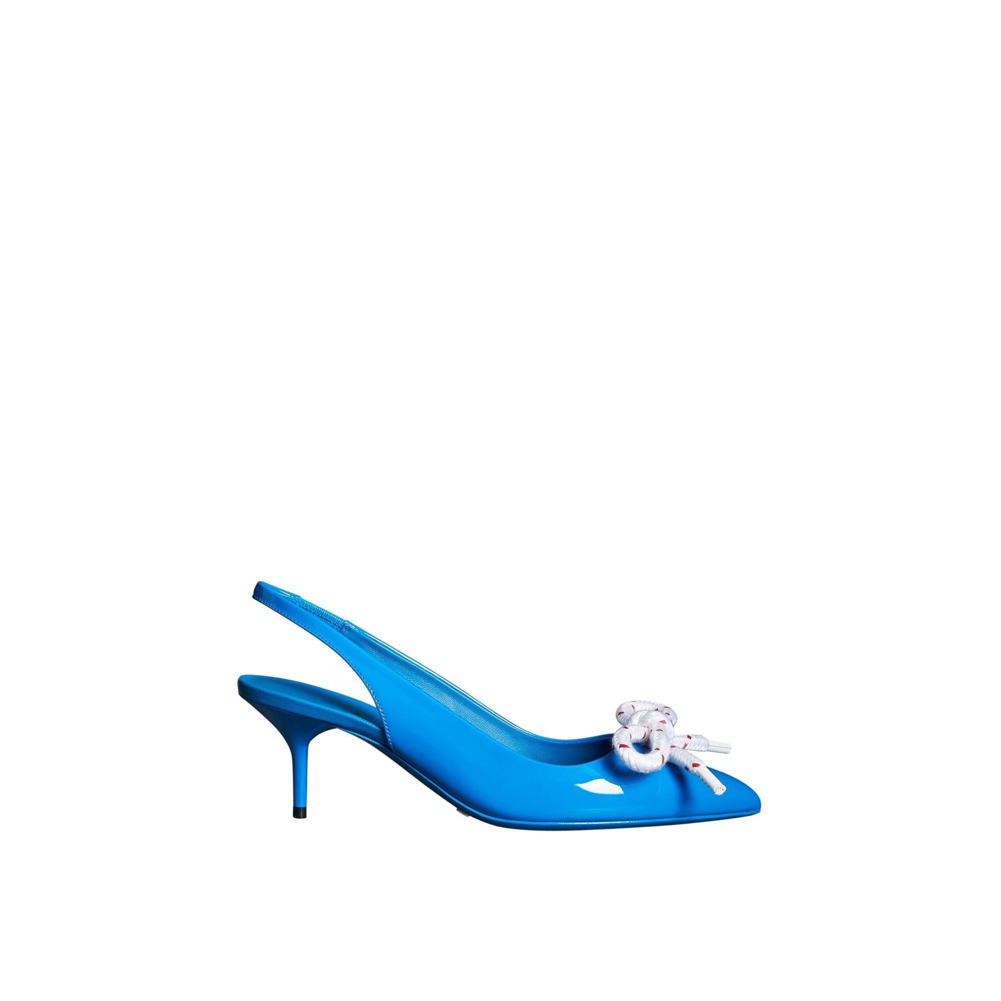 BLUE AZURE Escarpins à talon ouvert en cuir verni avec nœud en corde