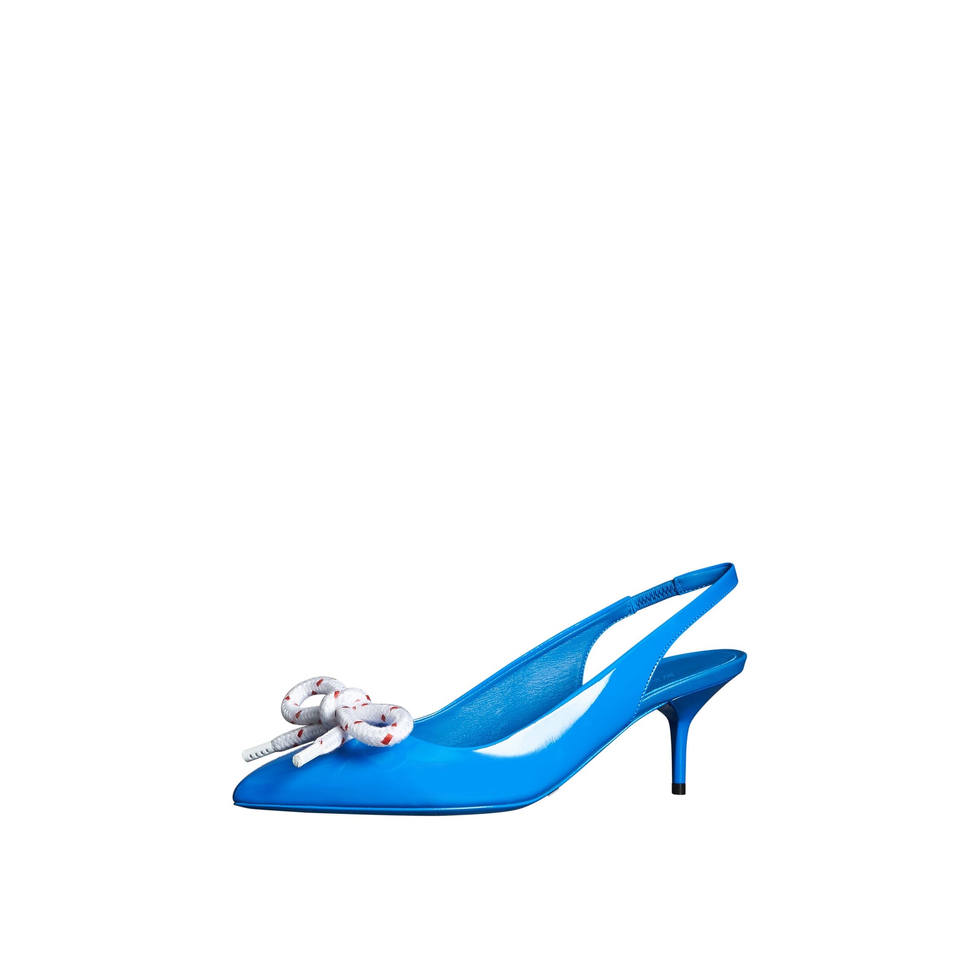 BLUE AZURE Escarpins à talon ouvert en cuir verni avec nœud en corde