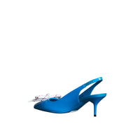 BLUE AZURE Escarpins à talon ouvert en cuir verni avec nœud en corde