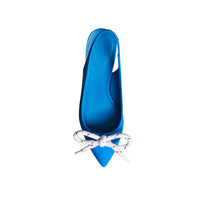 BLUE AZURE Escarpins à talon ouvert en cuir verni avec nœud en corde